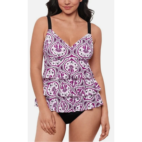 Swim Solutions Women + Printed Tiered Fauxkini One-Piece Swimsuit Size 10 15002 - Picture 1 of 2